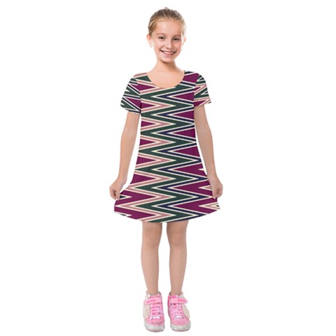 Pattern Zigzag Stripe Design Kids  Short Sleeve Velvet Dress from ArtsNow.com