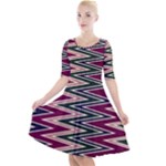 Pattern Zigzag Stripe Design Quarter Sleeve A-Line Dress With Pockets