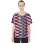 Pattern Zigzag Stripe Design V-Neck Dolman Drape Top