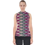 Pattern Zigzag Stripe Design Mock Neck Shell Top