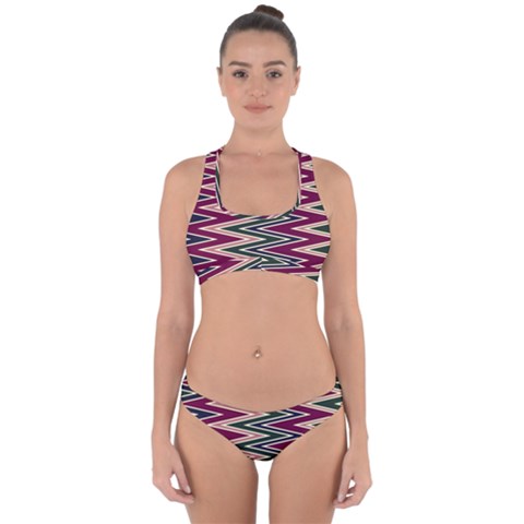 Pattern Zigzag Stripe Design Cross Back Hipster Bikini Set from ArtsNow.com