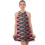 Pattern Zigzag Stripe Design Halter Tie Back Chiffon Dress