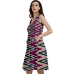 Pattern Zigzag Stripe Design Sleeveless V-Neck Skater Dress with Pockets