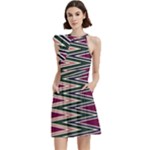 Pattern Zigzag Stripe Design Cocktail Party Halter Sleeveless Dress With Pockets