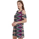 Pattern Zigzag Stripe Design Women s Cold Shoulder Round Neck Mini Dress