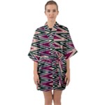 Pattern Zigzag Stripe Design Half Sleeve Satin Kimono 