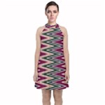 Pattern Zigzag Stripe Design Velvet Halter Neckline Dress 