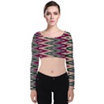 Pattern Zigzag Stripe Design Velvet Long Sleeve Crop Top