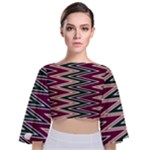 Pattern Zigzag Stripe Design Tie Back Butterfly Sleeve Chiffon Top