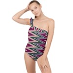 Pattern Zigzag Stripe Design Frilly One Shoulder Swimsuit