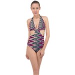 Pattern Zigzag Stripe Design Halter Front Plunge Swimsuit