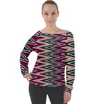 Pattern Zigzag Stripe Design Off Shoulder Long Sleeve Velour Top