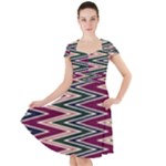 Pattern Zigzag Stripe Design Cap Sleeve Midi Dress With Pockets