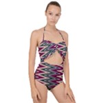 Pattern Zigzag Stripe Design Scallop Top Cut Out Swimsuit