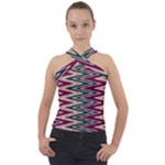 Pattern Zigzag Stripe Design Cross Neck Velour Top