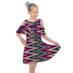 Pattern Zigzag Stripe Design Kids  Shoulder Cutout Chiffon Dress