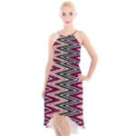 Pattern Zigzag Stripe Design High-Low Halter Chiffon Dress 