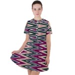 Pattern Zigzag Stripe Design Short Sleeve Shoulder Cut Out Dress 