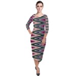 Pattern Zigzag Stripe Design Quarter Sleeve Midi Velour Bodycon Dress