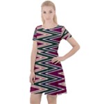 Pattern Zigzag Stripe Design Cap Sleeve Velour Dress 