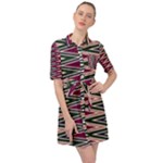 Pattern Zigzag Stripe Design Belted Shirt Dress