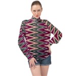 Pattern Zigzag Stripe Design High Neck Long Sleeve Chiffon Top