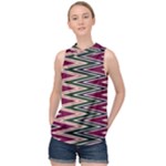 Pattern Zigzag Stripe Design High Neck Satin Top