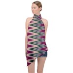 Pattern Zigzag Stripe Design Halter Asymmetric Satin Top