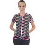 Pattern Zigzag Stripe Design Short Sleeve Zip Up Jacket