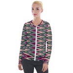 Pattern Zigzag Stripe Design Velvet Zip Up Jacket