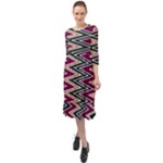 Pattern Zigzag Stripe Design Ruffle End Midi Chiffon Dress