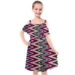 Pattern Zigzag Stripe Design Kids  Cut Out Shoulders Chiffon Dress