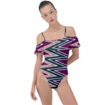 Pattern Zigzag Stripe Design Frill Detail One Piece Swimsuit