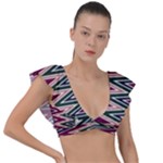 Pattern Zigzag Stripe Design Plunge Frill Sleeve Bikini Top