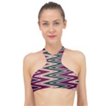 Pattern Zigzag Stripe Design High Neck Bikini Top