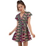 Pattern Zigzag Stripe Design Flutter Sleeve Wrap Dress