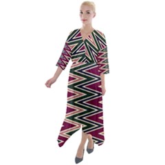 Quarter Sleeve Wrap Front Maxi Dress 