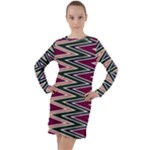 Pattern Zigzag Stripe Design Long Sleeve Hoodie Dress