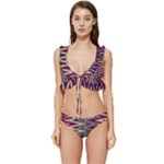 Pattern Zigzag Stripe Design Low Cut Ruffle Edge Bikini Set