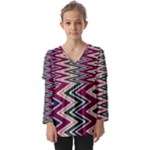 Pattern Zigzag Stripe Design Kids  V Neck Casual Top