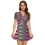 Pattern Zigzag Stripe Design V-Neck High Waist Chiffon Mini Dress