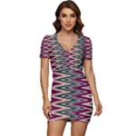 Pattern Zigzag Stripe Design Low Cut Cap Sleeve Mini Dress