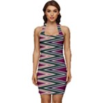 Pattern Zigzag Stripe Design Sleeveless Wide Square Neckline Ruched Bodycon Dress