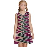 Pattern Zigzag Stripe Design Kids  Sleeveless Tiered Mini Dress