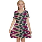 Pattern Zigzag Stripe Design Kids  Short Sleeve Tiered Mini Dress