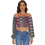 Pattern Zigzag Stripe Design Long Sleeve Crinkled Weave Crop Top