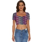 Pattern Zigzag Stripe Design Short Sleeve Square Neckline Crop Top 