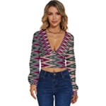 Pattern Zigzag Stripe Design Long Sleeve Deep-V Velour Top