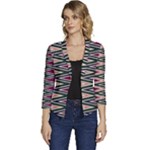 Pattern Zigzag Stripe Design Women s Casual 3/4 Sleeve Spring Jacket