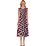 Pattern Zigzag Stripe Design V-Neck Drawstring Shoulder Sleeveless Maxi Dress